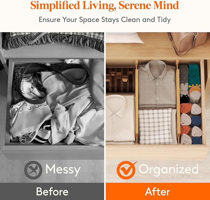 Lifewit 6 Pack Drawer Dividers Bamboo 6" High, 16-22" Adjustable Clothes Drawer Organizers, Expandable Dresser Separators in Bedroom/Bathroom/Kitchen/Office Organization and Storage-DeskLoop Office