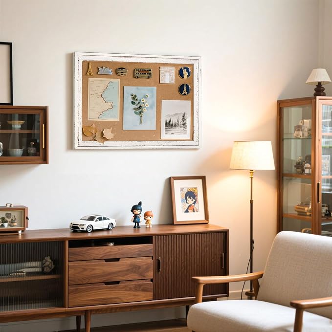 Cork Board Bulletin Board, Rustic White Wooden Frame | Corkboard - Image 9