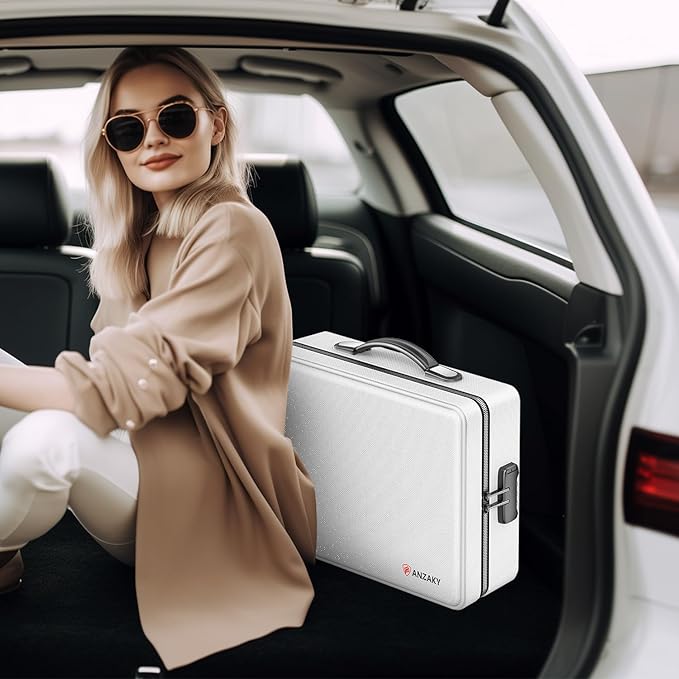 Fireproof Document Box with Fireproof Zipper, Hard Inner Shell Fireproof Document Bag with Lock, Fireproof Water Resistant Important Document Organizer 16 inch Laptop File Briefcase (Silver)-DeskLoop Office