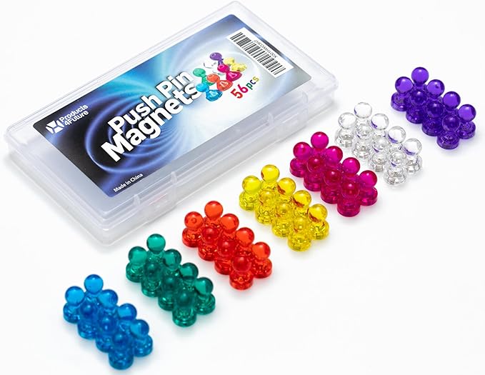 56 Colorful Magnets for Whiteboard | 7 Assorted Color Strong Push Pin Magnets | Perfect Magnetic Push Pins to use as Refrigerator Magnets, Whiteboard Magnet, Classroom Magnet-DeskLoop Office