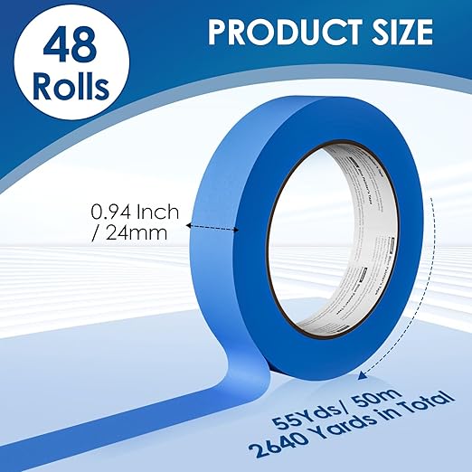 48 Rolls Blue Painters Tape Bulk 1 Inch, Paint Tape 0.94In× 55 Yards, Upgrade Masking Painter's Tape for Walls Painting Car Crafts Home UV Resistant, Total 2640 Yards-DeskLoop Office