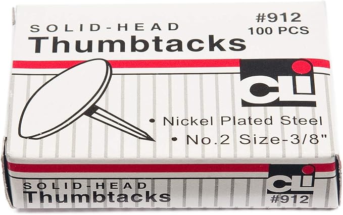 Charles Leonard Thumb Tacks, Nickel Plated Solid Head, 3/8 Inch Head - Image 2