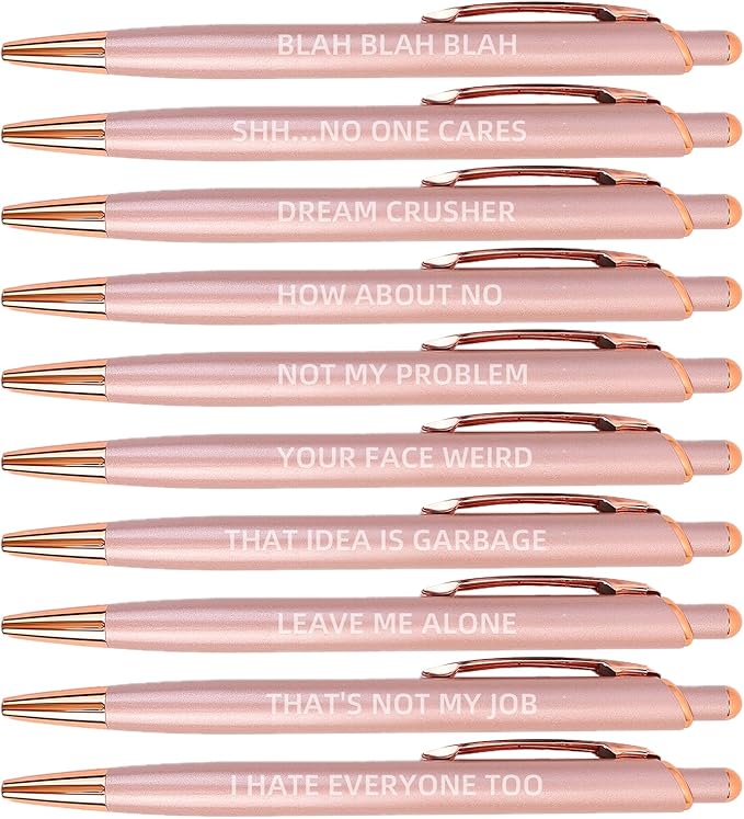10 Pack Funny Sarcastic Ballpoint Pens, Office Snarky Metal Luxury Rose Gold Ballpoint Pen Encouraging, Office Gift, Black Ink-DeskLoop Office