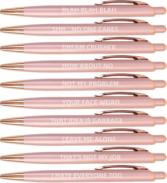 10 Pack Funny Sarcastic Ballpoint Pens, Office Snarky Metal Luxury Rose Gold Ballpoint Pen Encouraging, Office Gift, Black Ink-DeskLoop Office