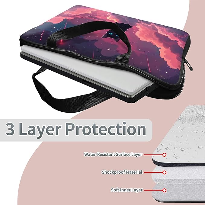 Laptop Sleeve Case Bag 15 inch, Pink Sky Cat Slim Carrying Case Durable Handbag Travel Laptop Bag for 15 inch MacBook Air M3/M2/15 Pro/Surface Laptop 7/6/5/4/3/ Dell XPS 15 Plus