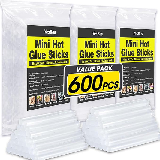 600 Pack Mini Hot Glue Sticks, 4" Long x 0.27" Diameter Glue Sticks for Glue Gun, Perfect Fit for Mini Glue Guns, Widely Used in Wood, Metal, Glass, Plastic, Floral, Fabric, Leather, Foam-DeskLoop Office