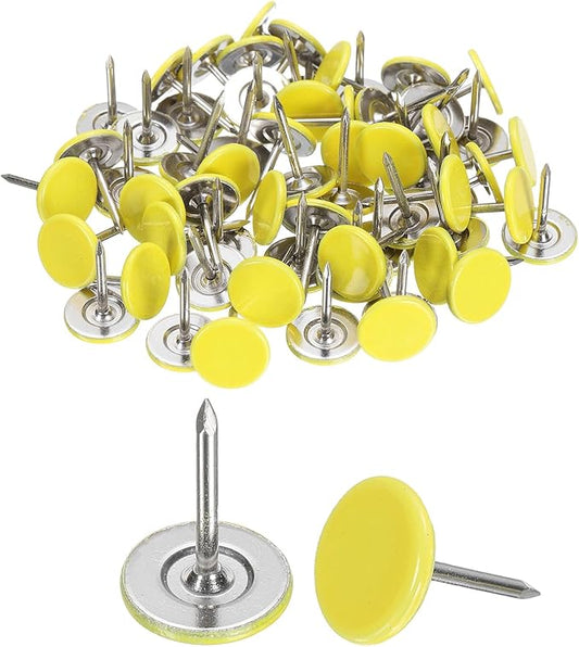uxcell 100Pcs Upholstery Tacks, 11mmx15mm Flat Head Thumb Tack Decorative Furniture Nails Push Pins for Furniture Sofa Headboards, Light Yellow-DeskLoop Office