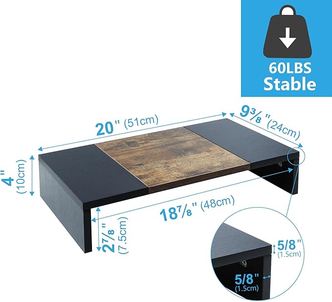 TEAMIX 20 inch Monitor Riser, Sturdy Wood Desktop Riser for TV/PC/Laptop/Printer, TV Riser Stand Computer Shelf with Storage for Home Office-DeskLoop Office