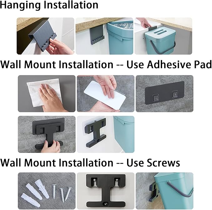 stonespace Hanging Trash Can, 3.2 Gallon/12L Small Waste Bin with Lid for Kitchen Cabinet Door or Under Sink, Bathroom Trash Bin with Lid, Food Waste Bin, 1 Pack White-DeskLoop Office