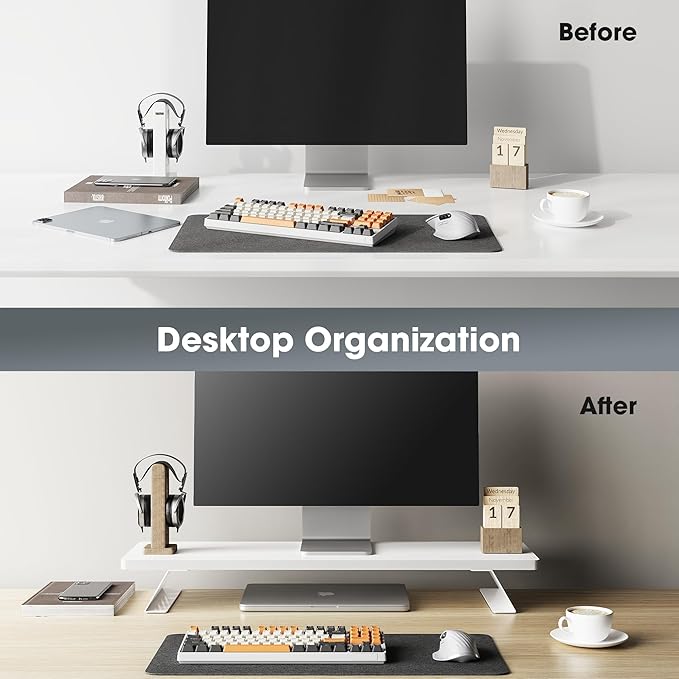 Fenge Monitor Stand Riser, Desk Top Shelf for 2 Monitors, Computer Stands for Desk, Wood & Steel Desktop Riser for Laptop, PC, Printer-DeskLoop Office