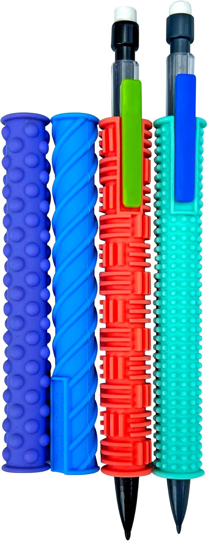 Gyre & Gimble Pencil Gidgets – Textured Silicone Pencil Sleeve for Quiet Fidgeting – Transform Your Mechanical Pencil into a Sensory ADHD Tool for Kids and Adults – 4 Sleeves & 2 Pencils-DeskLoop Office
