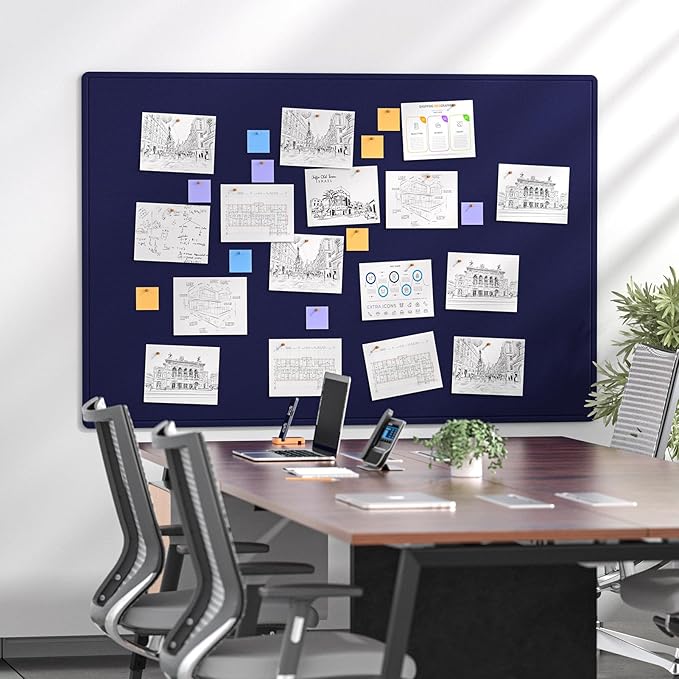 MaxGear Extra Large Bulletin Board 72" x 48", Foldable Felt Board Vision Board Supplies, Cork Board for Office, Home, School, Small Pin Boards for Walls Decorative Display Board Dark Blue-DeskLoop Office
