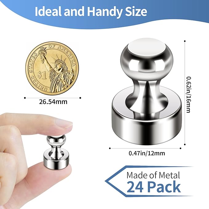 24Pack Strong Fridge Magnets - Small Push Pin Magnets for Whiteboard, Classroom, Office, Refrigerator-DeskLoop Office