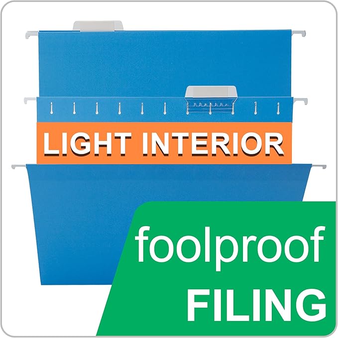 25 Packs Hanging File Folders,Blue Letter Size File Folder,Designed for Bulky Files,Filing Cabinet,1/5 Adjustable Cut Tabs for Office,School,Home-DeskLoop Office