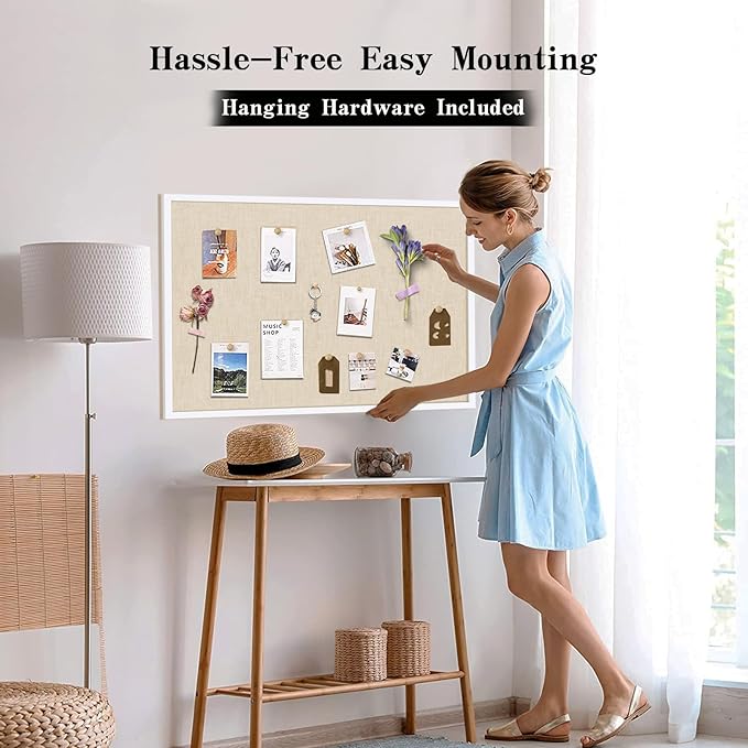 Miratino Large Bulletin Board, 36 /inchesx 24/inches White Cork Boards for Walls with Frame, Pin Display Board Vision Board for Home School Office Decor-DeskLoop Office