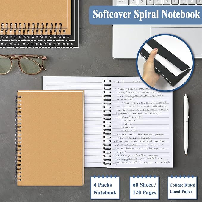 GINMLYDA Small Spiral Notebook A5, 10Pack 120 Lined Pages 8.25x5.5 Inches Spiral Journal Kraft Cover Notebooks & Writing Pads for School Home Office Aesthetic Sketch Drawing Note-DeskLoop Office