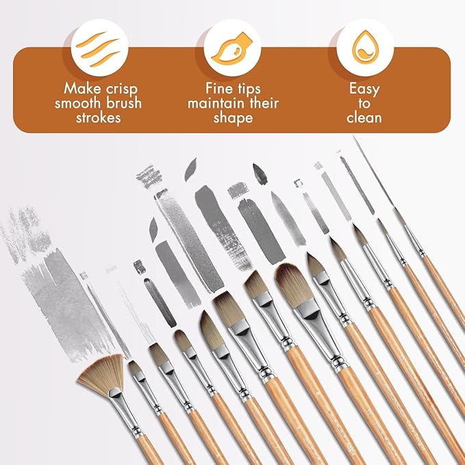 Fuumuui 26pcs Paint Brushes, Professional Acrylic Paint Brush Set Artists Complete Range of Sizes with Upgraded Short Handle Wide Flat & Palette Knife for Acrylic, Oil, Watercolor, Gouache-DeskLoop Office