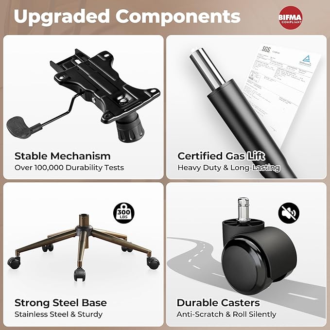 ovios Ergonomic Home Office Chair, Mid-Century Modern Faux Leather Chairs with Thickened Cushions, Comfy High Back Swivel Rolling Executive Computer Armchair (Dark Brown, Suede Leather)-DeskLoop Office