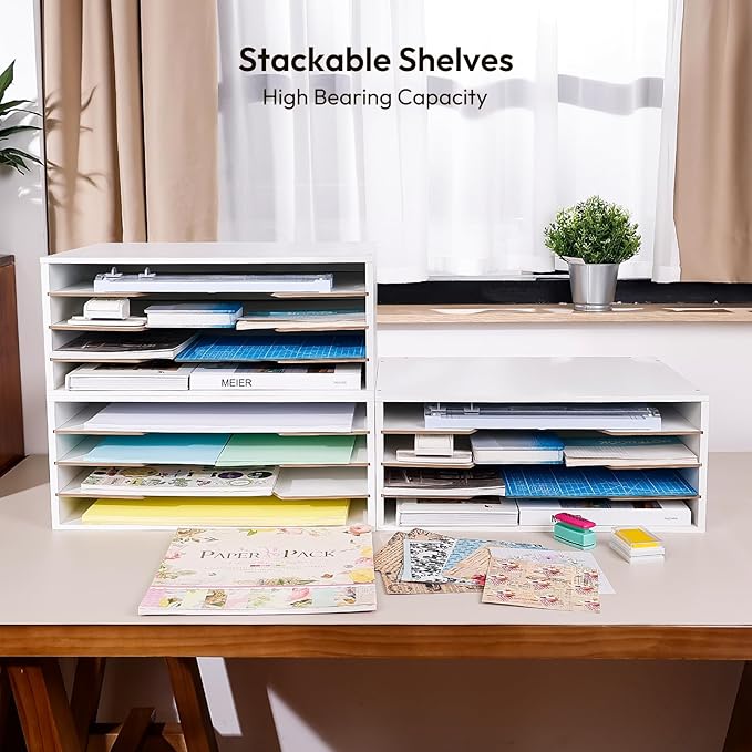 12x18 Construction Paper Organizer, 4-Tiers Paper Storage Shelf, Wooden Desk Organizer, File Holder and Letter Tray for Office, Home, Classroom-DeskLoop Office