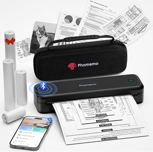 Phomemo Portable Printers Wireless for Travel Upgraded, M834 Bluetooth Thermal Printer 8.5" x 11"& A4 Size,Inkless Mobile Printer with Carry Case for Travel,Office,School,Car,Home,Black-DeskLoop Office