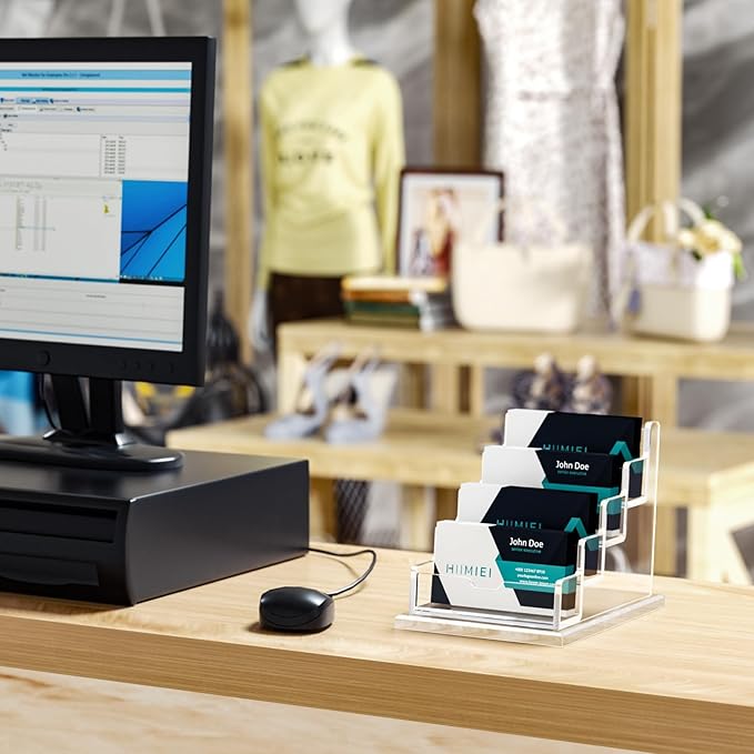 HIIMIEI Acrylic Business Card Display, Multiple Card Holder for Office, Home, Restaurant - 4 Slot 4 Tier-DeskLoop Office