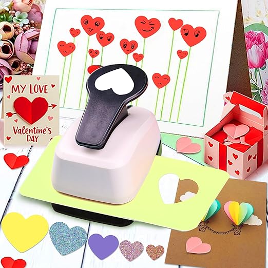 Heart Hole Puncher for Crafts, Heart Paper Cutter, Hearts Paper Punch, Hearts Shaped Puncher, Craft Punches for Card Making, 3/8 in, 5/8 in, 1 in, 1.5 in, 2 inch Scrapbooking Punch - 5 Pcs-DeskLoop Office