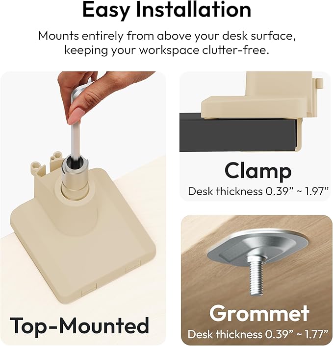 Pixio PS1S Wave Beige Single Monitor Arm Stand Desk Mount - Fits up to 32 inches Monitors and up to 19.8lbs. VESA Compatibility and Integrated Cable Management-DeskLoop Office