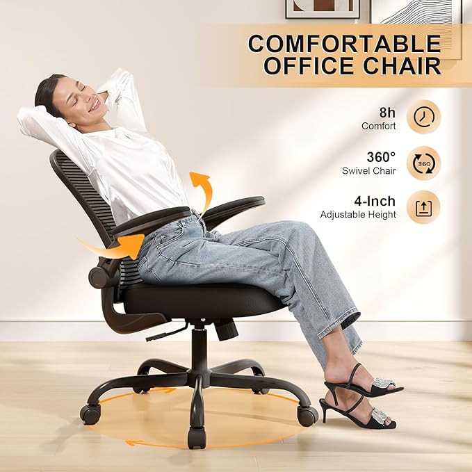 Office Chair, Ergonomic Desk Chairs 330LBS Capacity High Back Mesh Computer Chair with Flip-up Armrests, Comfy Work Chair with Adjustable Lumbar Support, Rolling Chair-DeskLoop Office