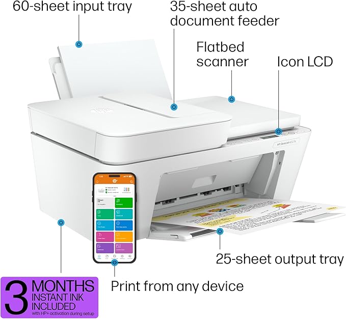 HP DeskJet 4227e Wireless All-in-One Color Inkjet Printer, Scanner, Copier, Best-for-Home, 3 Months of Instant Ink Trial Included (6W7F0A)-DeskLoop Office