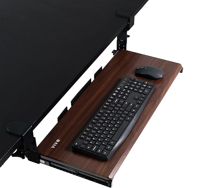 VIVO Large Height Adjustable Under Desk Keyboard Tray, C-clamp Mount System, 27 (33 Including Clamps) x 11 inch Slide-Out Platform Computer Drawer for Typing, Dark Walnut, MOUNT-KB05HD-DeskLoop Office