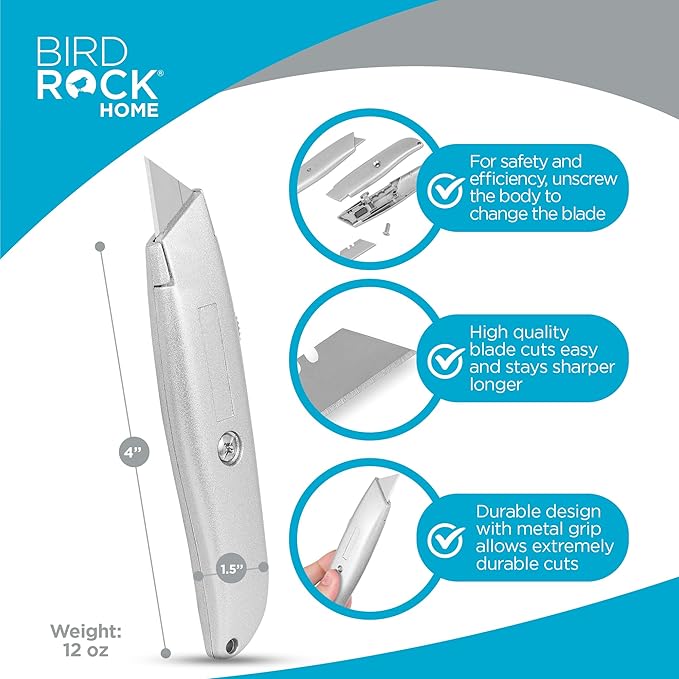INTERNET'S BEST Premium Utility Knife Set | Retractable Box Cutter with Metal Handle | Heavy-Duty Cutting for Cardboard, Carpet, Plastic | Retractable Blade | Includes 2 Razor Knives & Extra Blades-DeskLoop Office