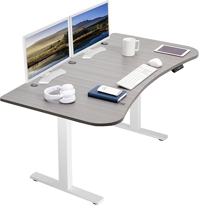VIVO Electric 63 x 32 in Standing Desk, Memory Height Adjustment, 1B Series, Dark Gray Top White Frame, DESK-KIT-1W1G-DeskLoop Office