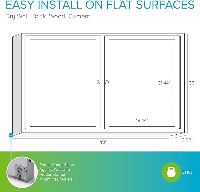 Ghent 36"x48" 2-Door Outdoor Enclosed Vinyl Bulletin Board, Shatter Resistant, with Lock, Satin Aluminum Frame - Caramel (PA23648VX-181), Made in the USA-DeskLoop Office