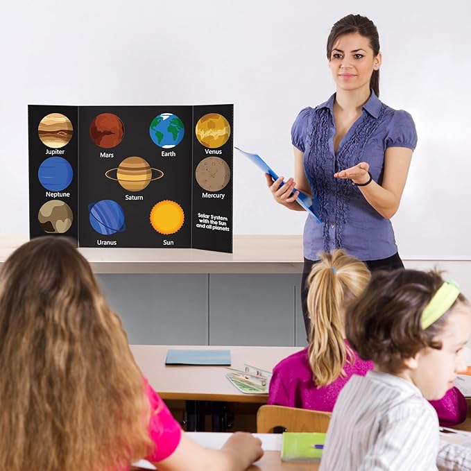 3 Pack Medium Trifold Poster Board 26" x 16" Tri Fold Poster Boards Black Corrugated Cardboard Project Boards for Presentations, School Projects, Science Fair, Exhibition Event Display-DeskLoop Office