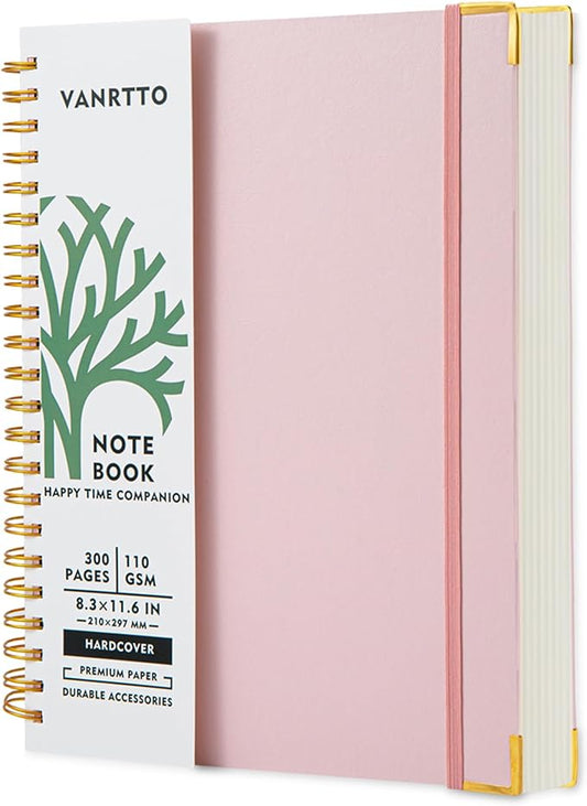 Hardcover Spiral Notebook, 8.5 x 11 IN Notebooks College Ruled, 110 GSM Thick Lined Paper Notebooks for Work, School and Travel, 300 Pages Journals for Writing, Large Journal for Women and Men Pink-DeskLoop Office