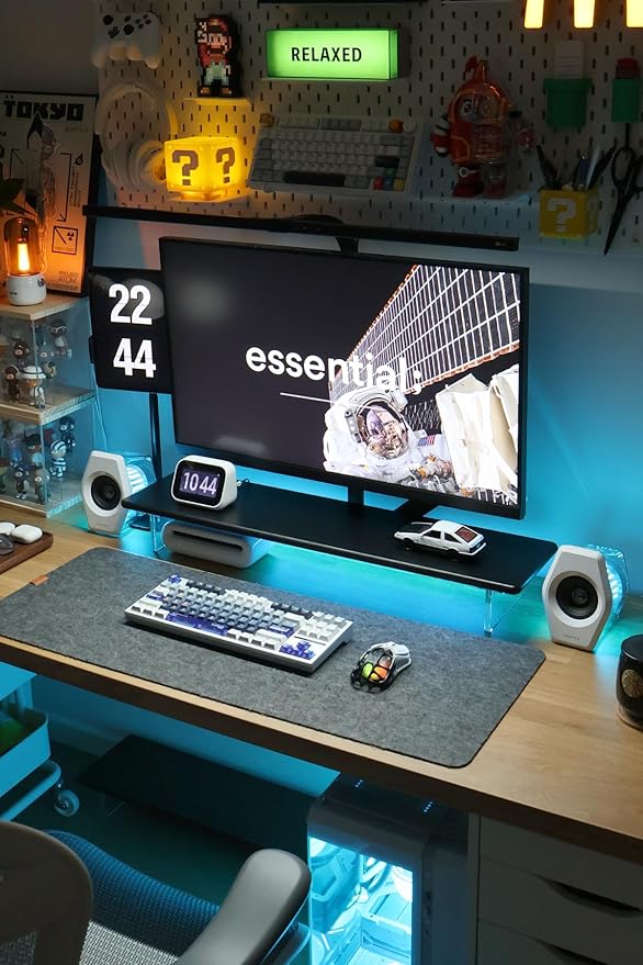 Bamboo Monitor Stand Riser with RGB Lights,31.5 Inches Desktop Shelf with Acrylic Legs Supports for Desk, PC Computer Monitor, Laptops, Printer, Speakers (Black)-DeskLoop Office