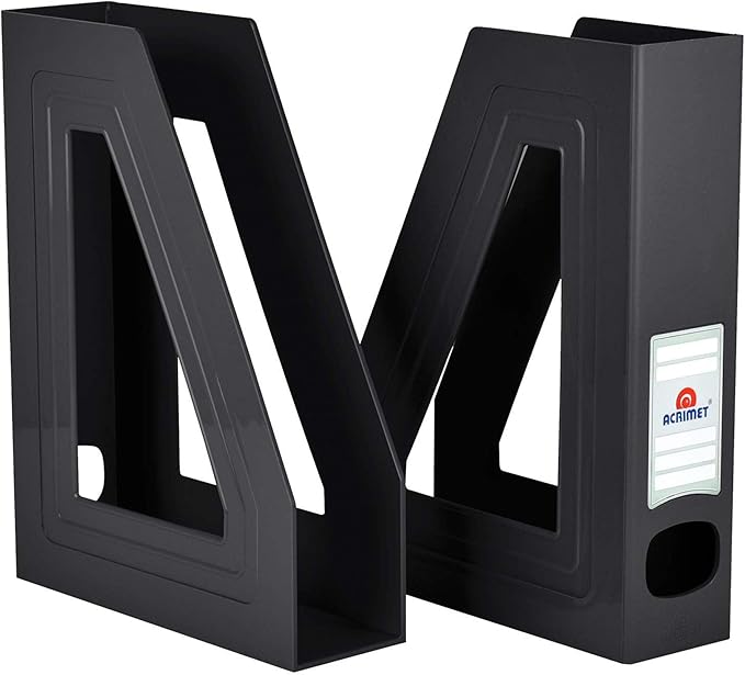 Acrimet Magazine File Holder, Durable Rack, Space-Saving Organizer (Plastic) (Black Color) (2 pack)-DeskLoop Office