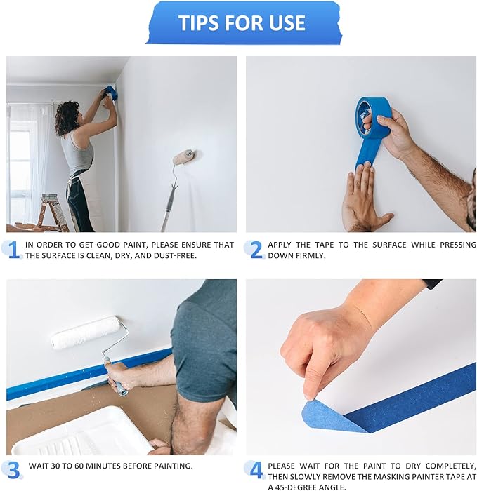 10 Rolls Painters Tape 2 inch Bulk Painter Tape Blue Wide Roll, Blue Masking Tape, 2 Inches x 55 Yards for General Purpose Wall Painting, Home Improvement-DeskLoop Office