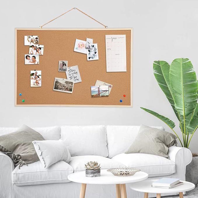 24” x 36” Cork Boards for Walls with Wooden Frame 1pack, Double Sided Office Board for Wall Organizer, Bulletins Board Decorative Hanging Pin Board for School, Home & Office, Notice Board Memo Board-DeskLoop Office