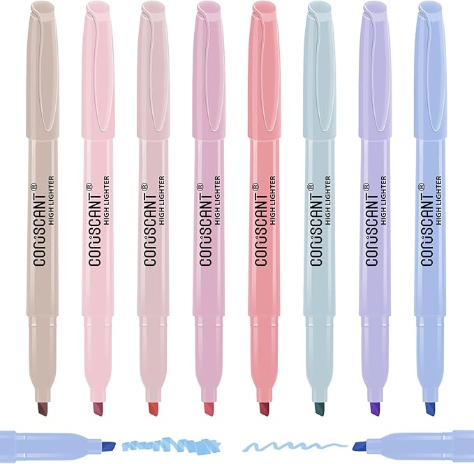 coruscant Pastel Highlighters Set, Assorted Colors Chisel Tip Cute Bible Highlighters, No Bleed Dry Quickly, for Journal Bible Study, Perfect for thin paper, School Office Supplies, 8 Pack-DeskLoop Office