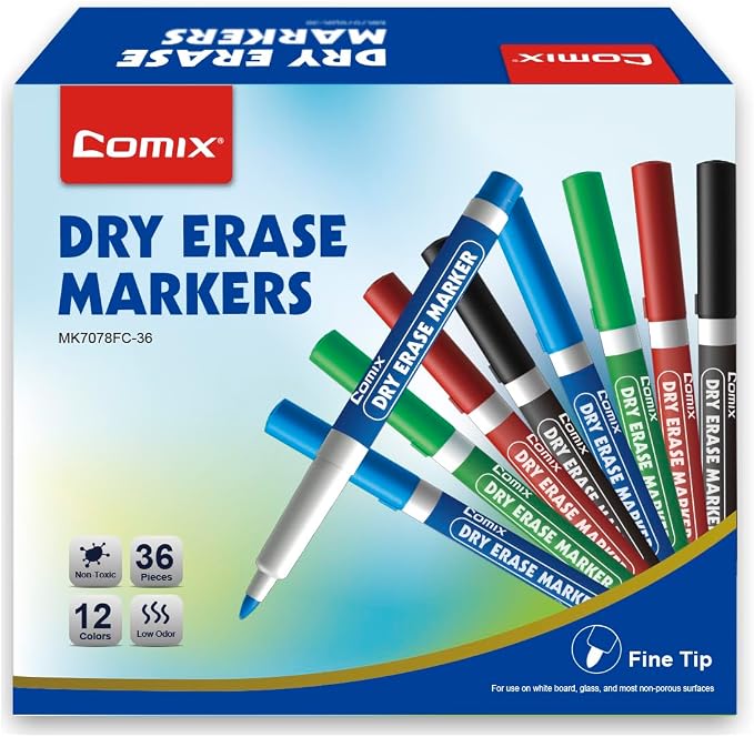 Comix Fine Tip Dry Erase Markers, Low Odor Whiteboard Markers, 36 Bulk 4 - Image 5