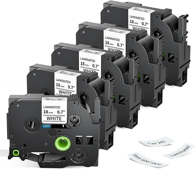 Label KINGDOM Tze-241 18mm Label Maker Tape Compatible with Brother Ptouch Printer PT D400 D410 P710bt P750w-DeskLoop Office