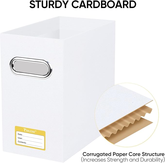 BALEINE File Organizer Box, Cardboard File Folder Organizer with Handle for Letter Size, Portable Collapsible Hanging Filing Box for Home Office Document Storage (2 Pack, White)-DeskLoop Office