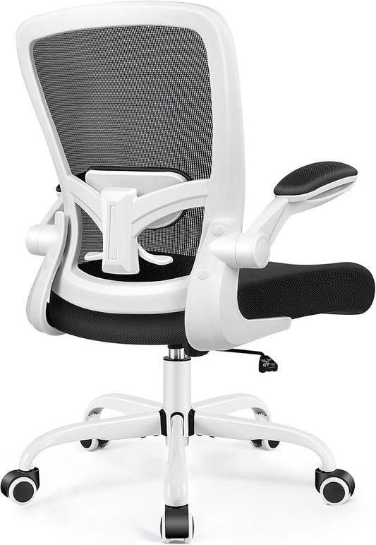 FelixKing Office Chair, Ergonomic Desk Chair Breathable Mesh Chairs with Adjustable High Back Lumbar Support Flip-up Armrests, Executive Swivel Comfy Task Computer Chairs for Home Office White-DeskLoop Office