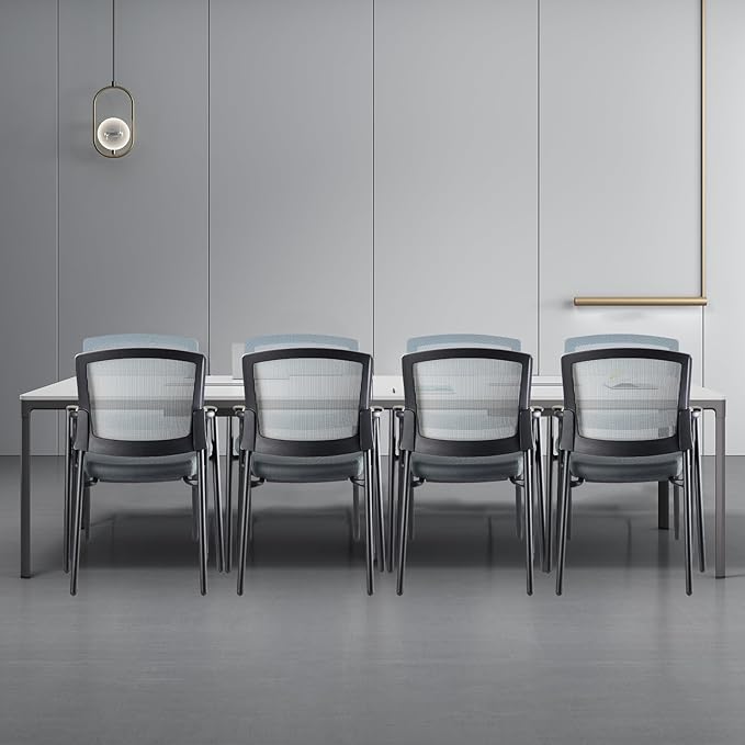 CLATINA Grey Stacking Chairs Stackable Waiting Room Chairs with Armrest, Mesh Office Reception Guest Chair for Home Desk Conference Lobby Church Medical Meeting Training Ergonomic, Set of 8-DeskLoop Office