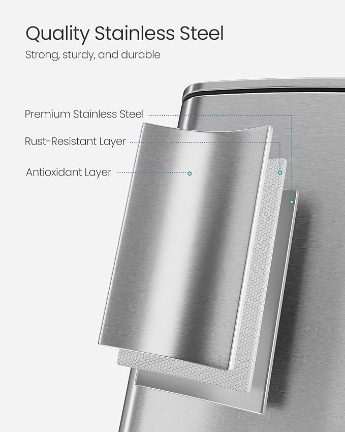 SONGMICS Kitchen Trash Can, 8-Gallon (30 L) Trash Bin, Stainless Steel Garbage Can, with Inner Bucket, Soft Close and Stays Open, Metallic Silver ULTB593E01-DeskLoop Office