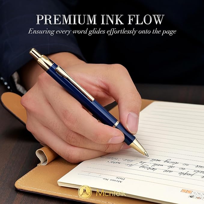 Blue Gel Pen With 24K Gold Finish, Fine lacquer work, Fancy Gift Set for Men & Women, Black Refill, Ideal Office Supplies, Professional, Writing, Executive,Office, Nice Retractable Pens-DeskLoop Office