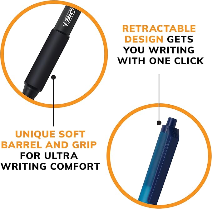 BIC Soft Feel Retractable Ballpoint Pen with 1.0 mm Medium Point and No-Slip Grip, 36-Count in Assorted Ink-DeskLoop Office