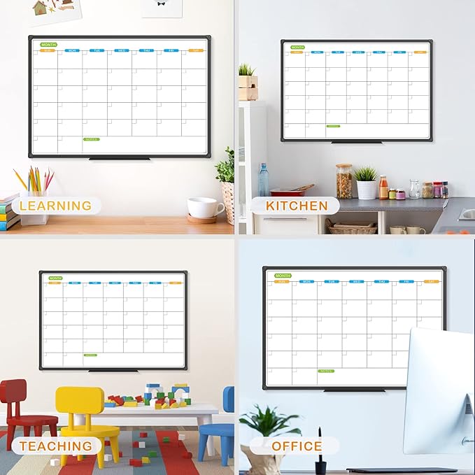 JILoffice Dry Erase Calendar Whiteboard - Magnetic White Board Calendar Monthly 36 X 24 Inch, 2 Pack, Black Aluminium Frame Wall Mounted Board for Office Home and School-DeskLoop Office
