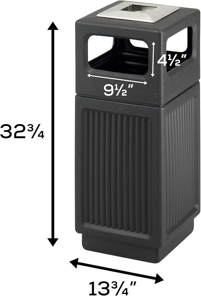 Safco Canmeleon Trash Can, Indoor and Outdoor Use, Durable & Weather-Resistant Commercial Garbage Can with Ashtray, Black-DeskLoop Office